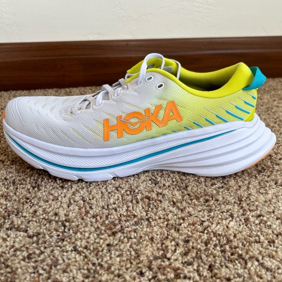 Hoka One Bondi X Men Sz 12 D Running Shoes 1113512 White Primrose Carbon Fiber - Picture 2 of 11